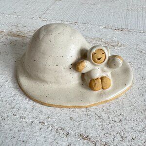 Vintage Betti Bouman Signed Pottery Child with Igloo Figurine